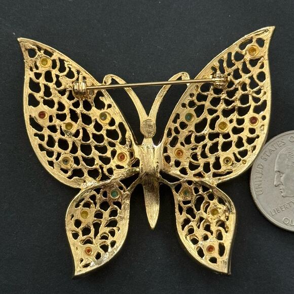 Vintage Butterfly Large Statement Brooch Gold Tone Unsigned Estate - Picture 3 of 3